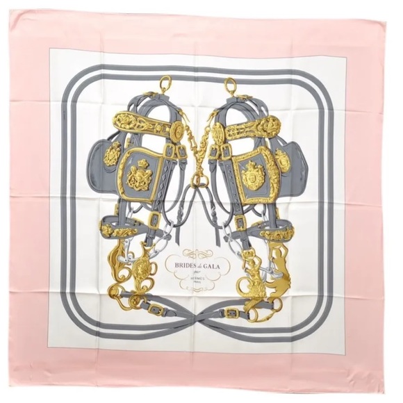 HERMES Carre 90 Scarf "BRIDES de GALA par" Silk Pink and White Authentic - Picture 3 of 12